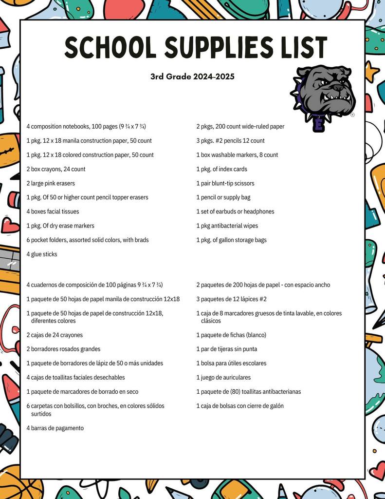 3rd  grade supply list