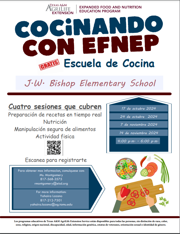 cooking with EFNEP flyer in spanish