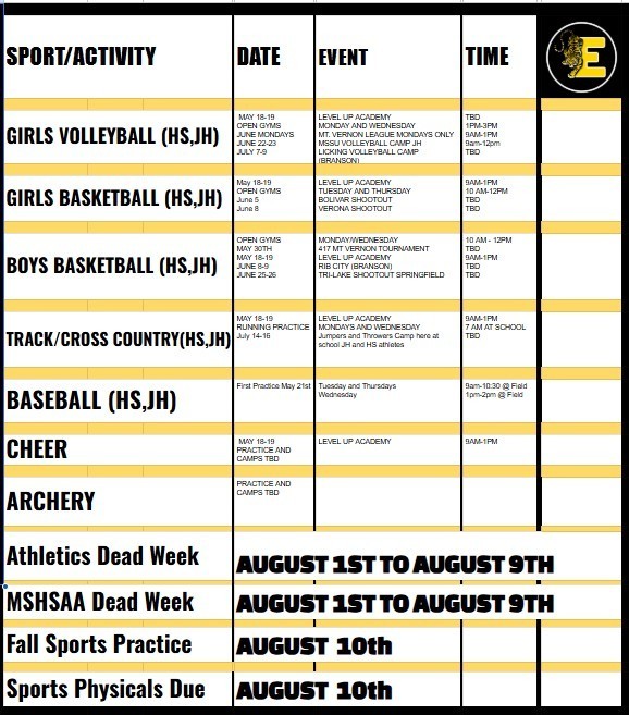 Summer Sports Schedule