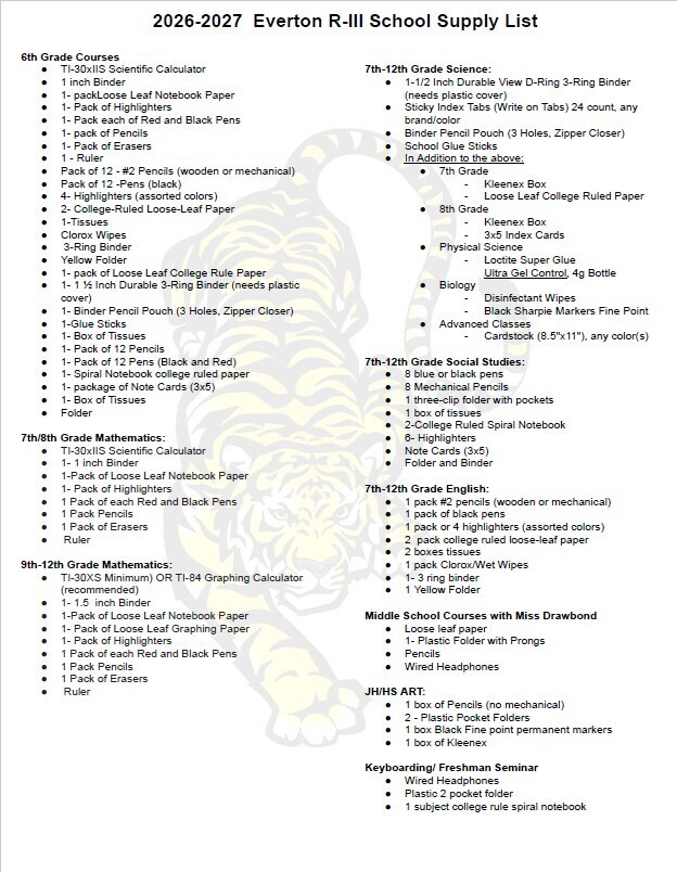 School Supply List