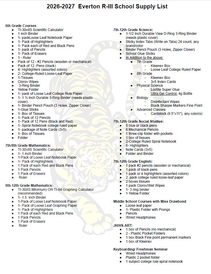 School Supply List