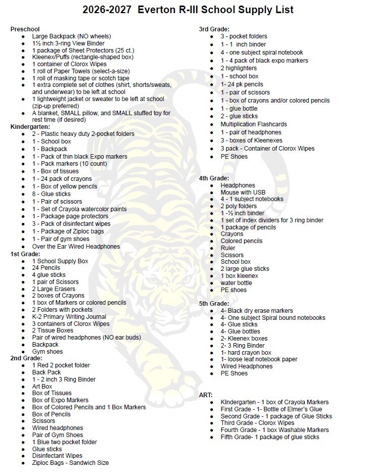 School Supply List