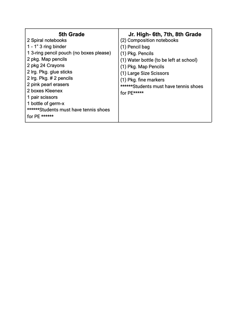 School Supply List