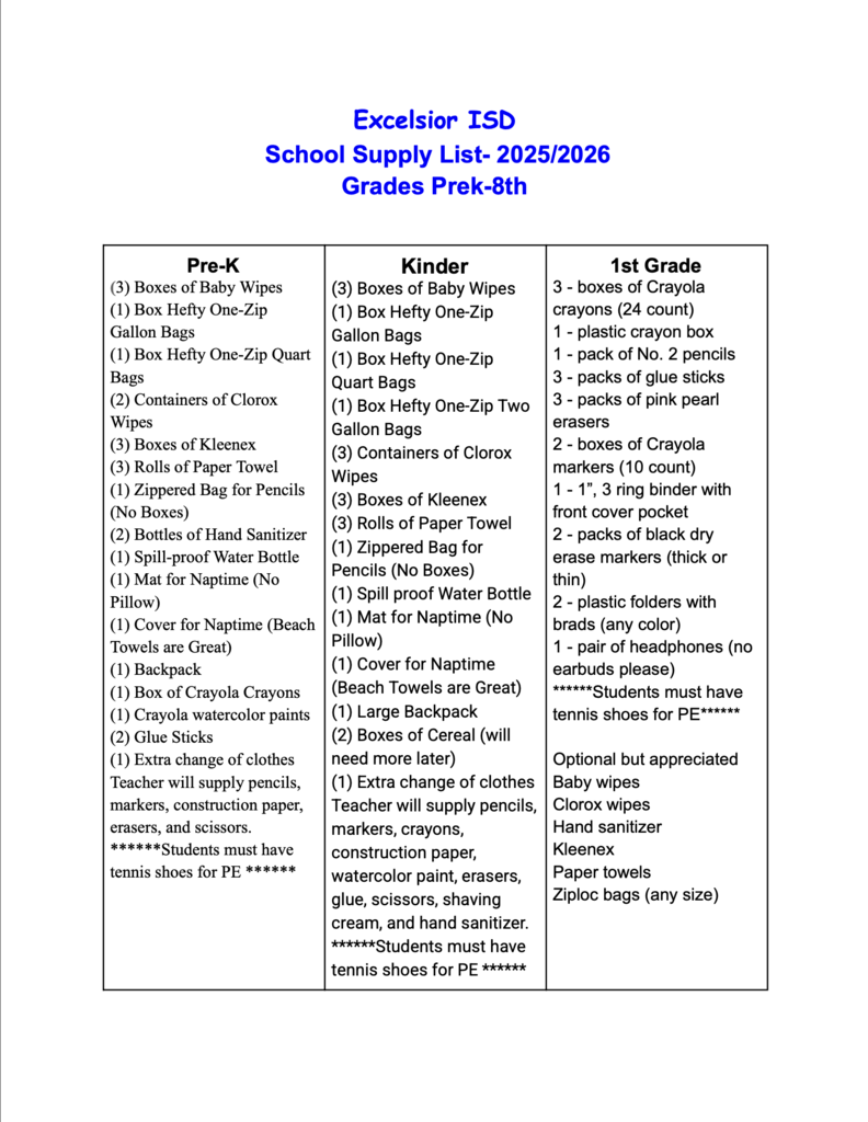 School Supply List