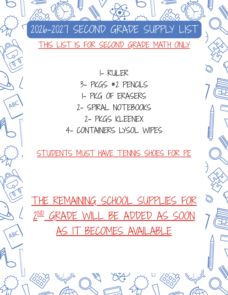 2026/2027 School Supply Lists