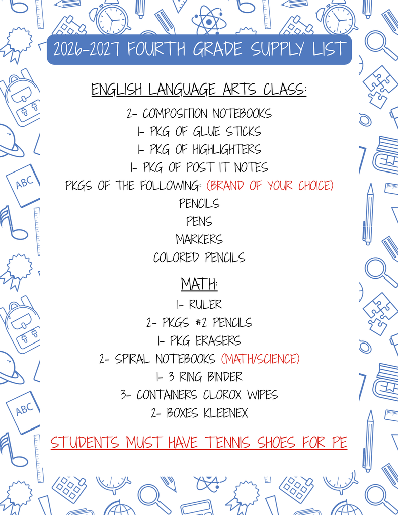 2026/2027 School Supply Lists