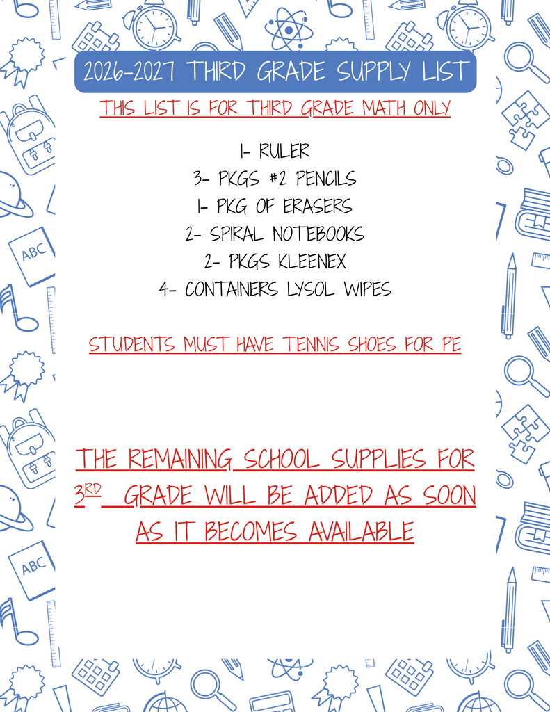 2026/2027 School Supply Lists