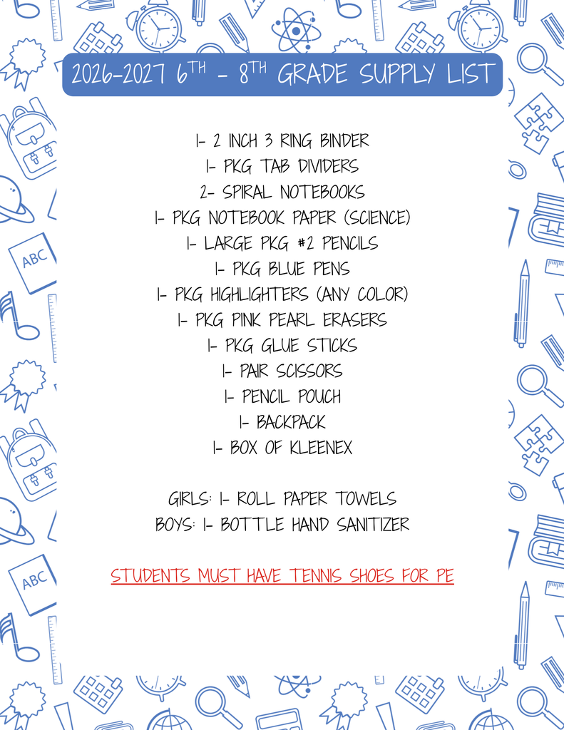 2026/2027 School Supply Lists