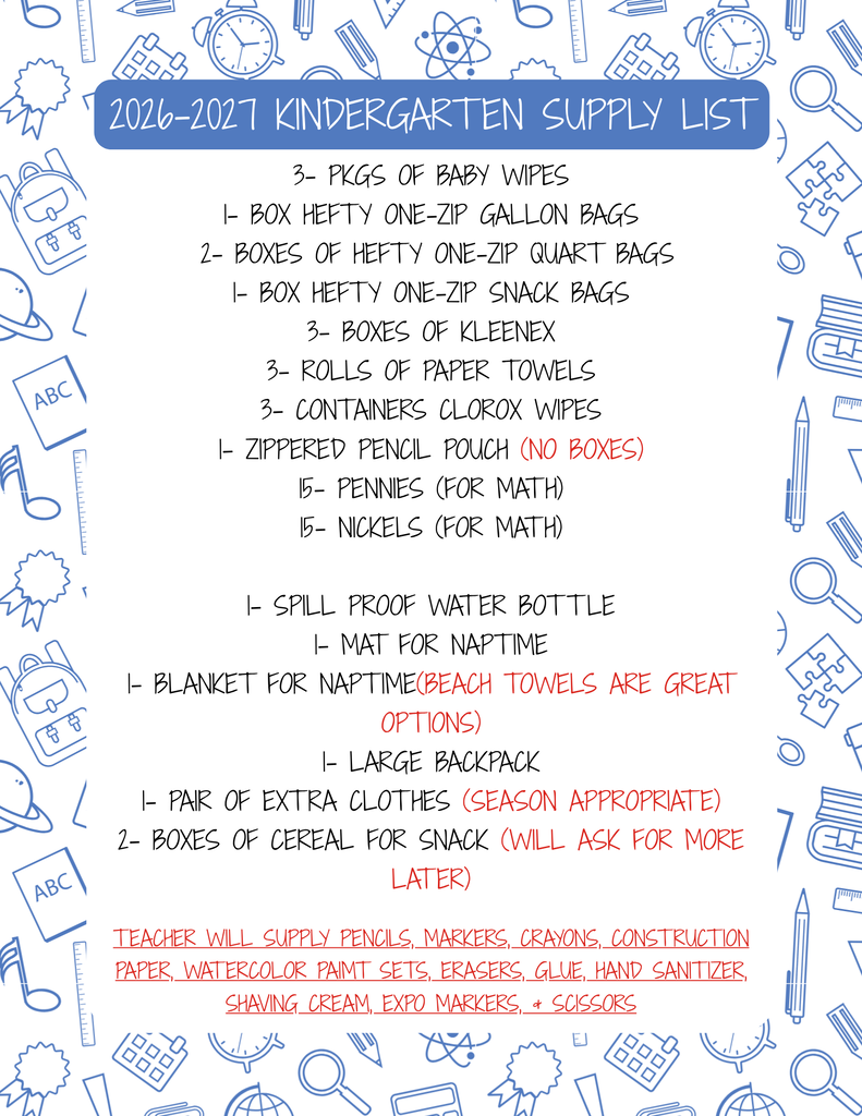 2026/2027 School Supply Lists