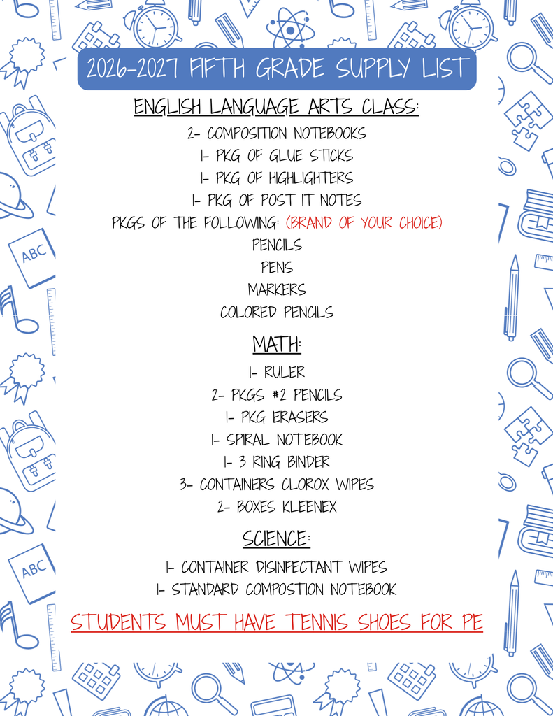 2026/2027 School Supply Lists