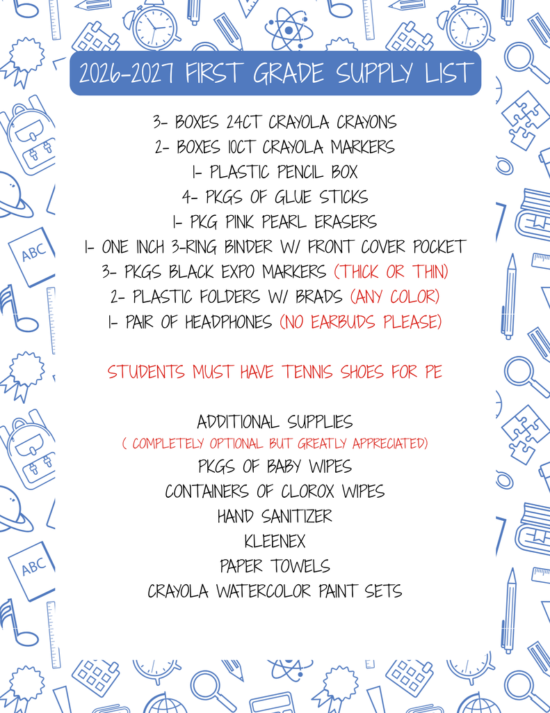 2026/2027 School Supply Lists