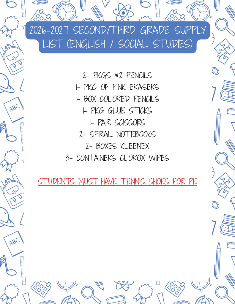 2nd/3rd ELA supply list
