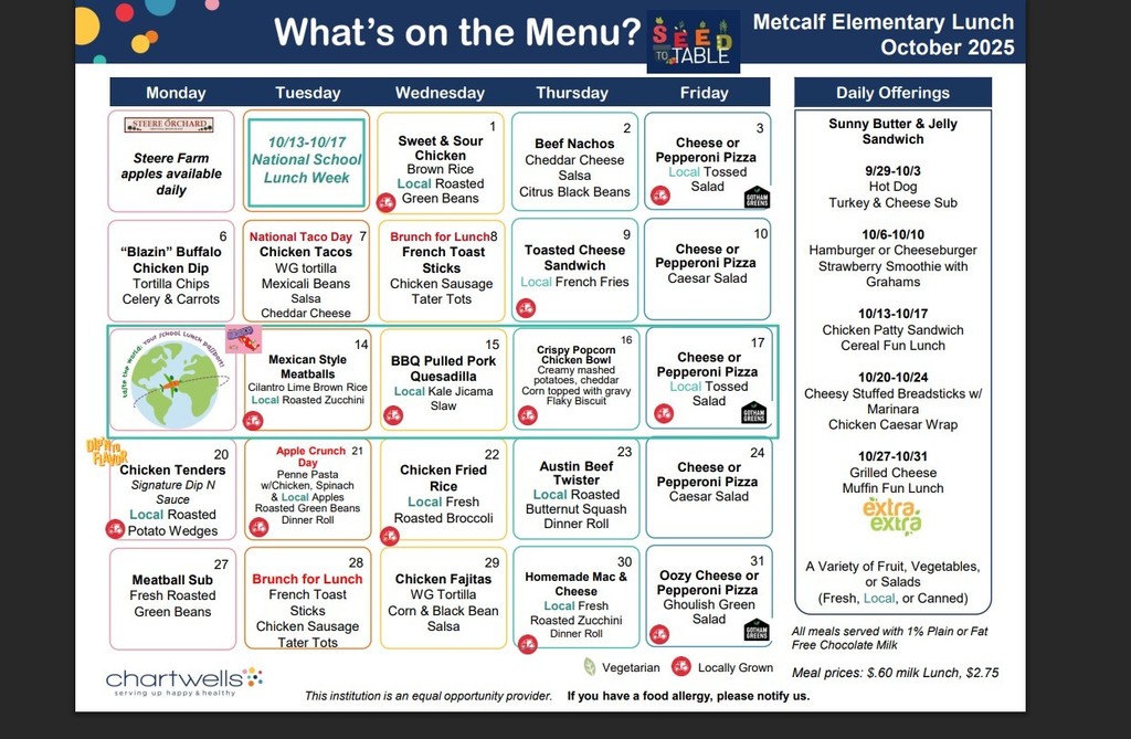 Lunch Menu - October 2025