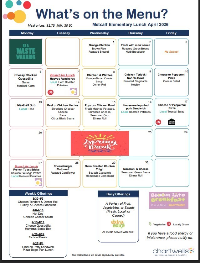 Lunch menu - April 2026