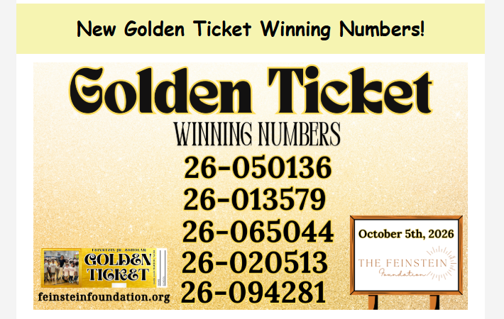Feinstein Golden Ticket Winning Numbers 10/5/26