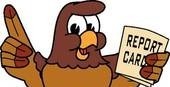 Brown and tan falcon holding a report card