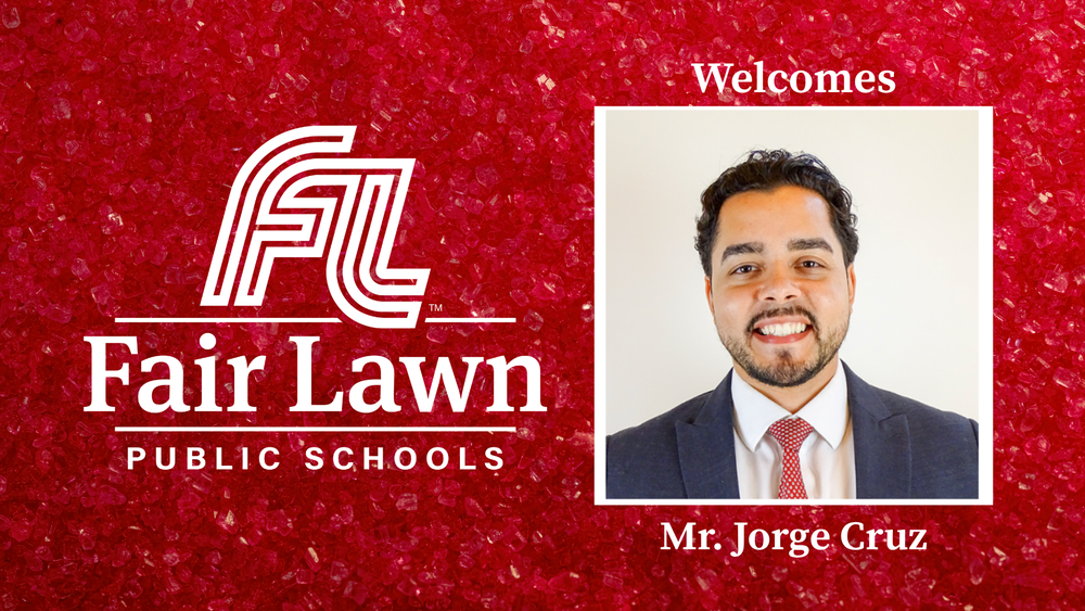 Graphic featuring district logo and headshot of Mr. Jorge Cruz