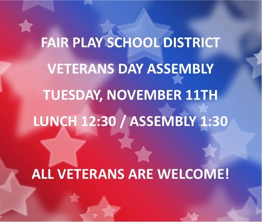 Reminder that our Veterans Day Assembly is tomorrow! We are looking forward to recognizing those that have served our country with lunch at 12:30 pm and an assembly to follow at 1:30.