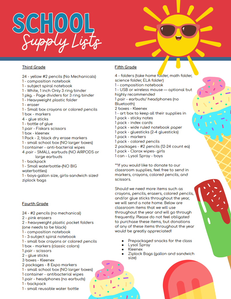 3-5 grade lists