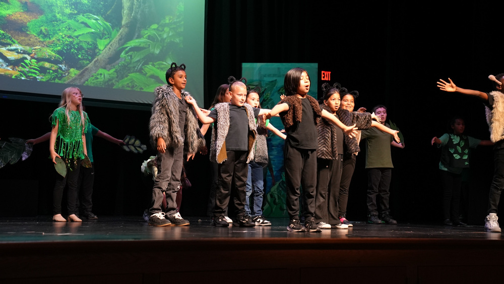 Kids on stage during the Peter Pan Play