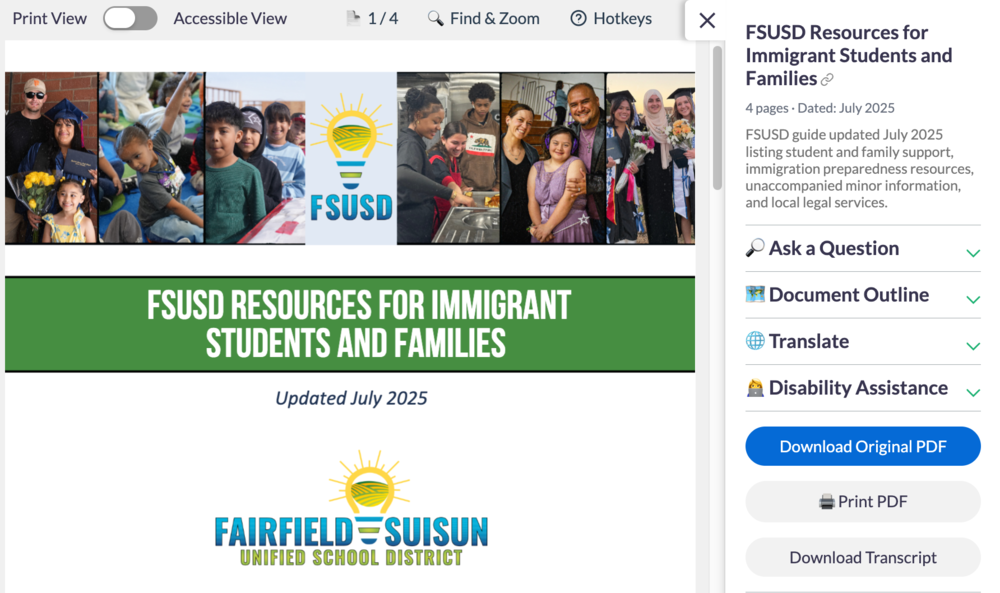 FSUSD resources for Immigrant Students and Families graphic