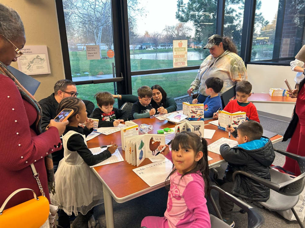 Families in the library for a Literacy Night
