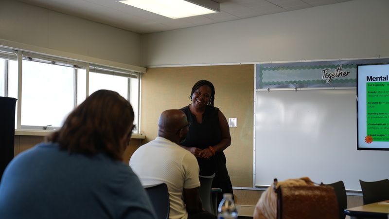 Instructor smiling at a participant