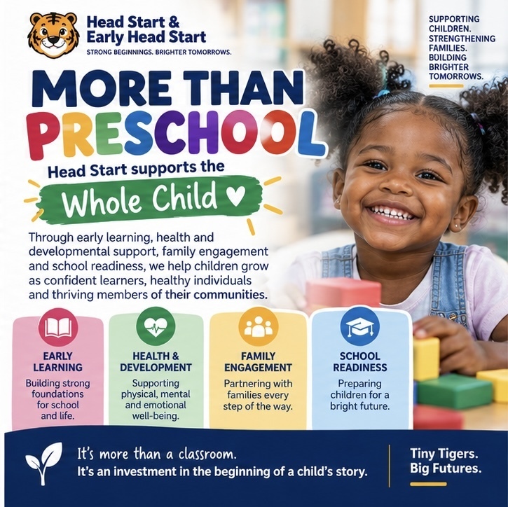 Head Start is about preparing children for school. But the work doesn't stop at the classroom door. Early learning, health and developmental support, family engagement and school readiness work together because children don't grow in pieces. They grow as whole people, surrounded by families and communities that influence who they are becoming. That's what makes Head Start more than a classroom. It's an investment in the beginning of a child's story. #WhyHeadStart #WholeChild #SchoolReadiness #HeadStart