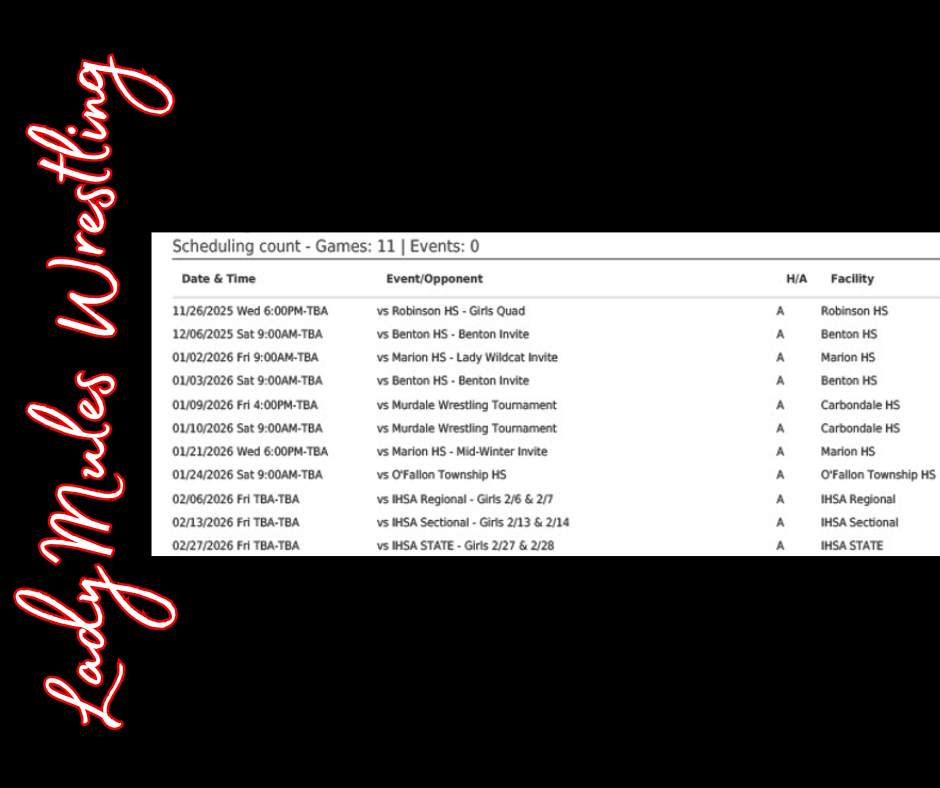 Lady Mules Wrestling Schedule 25-26