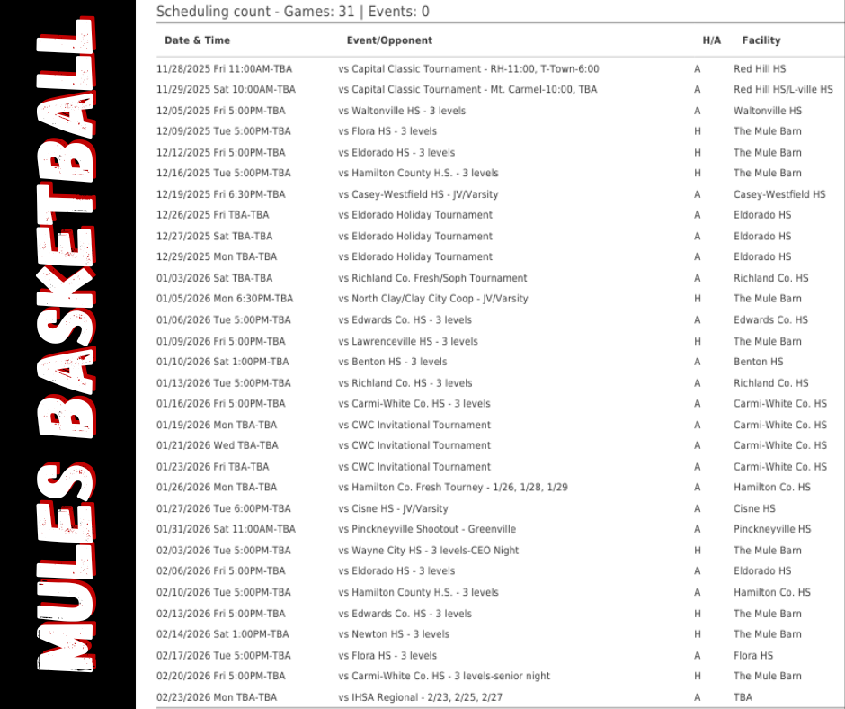 Mules Basketball Schedule 25-26