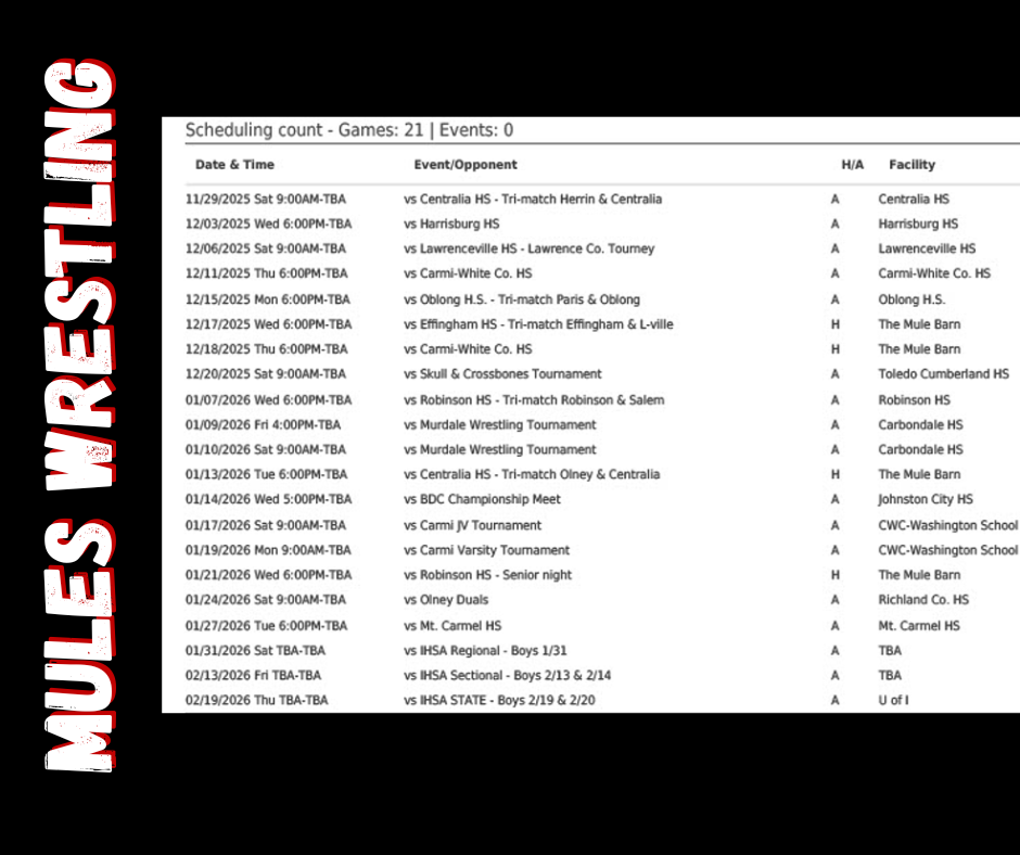 Mules Wrestling Schedule 25-26