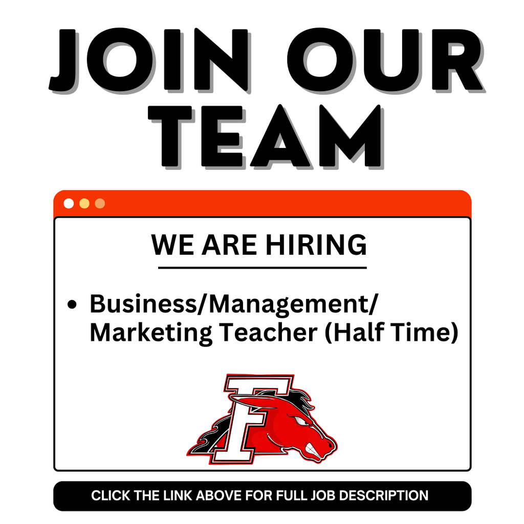 Job Opening: Business Management Marketing Teacher 1/2 Time
