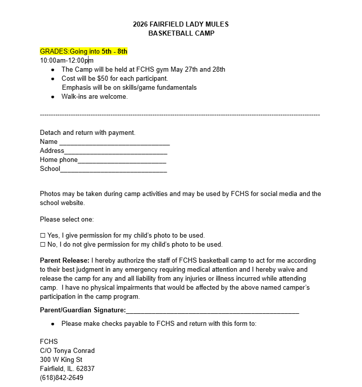 Lady Mules Basketball Camp
