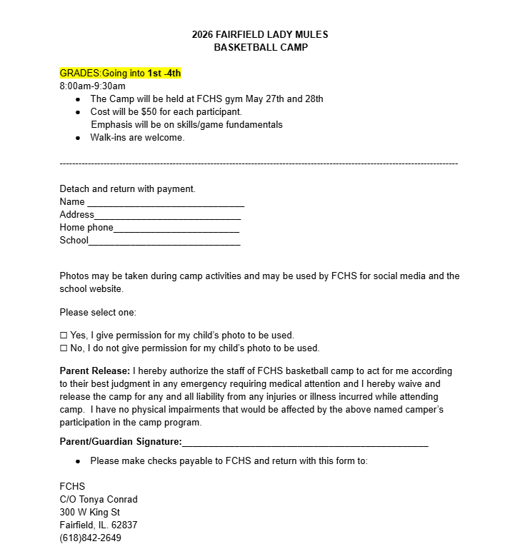 Lady Mules Basketball Camp