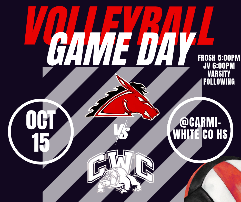 Volleyball Game Day. Mules vs CWC. October 15th @ Carmi. Frosh 5:00pm, JV 6:00pm, Varsity to follow. 