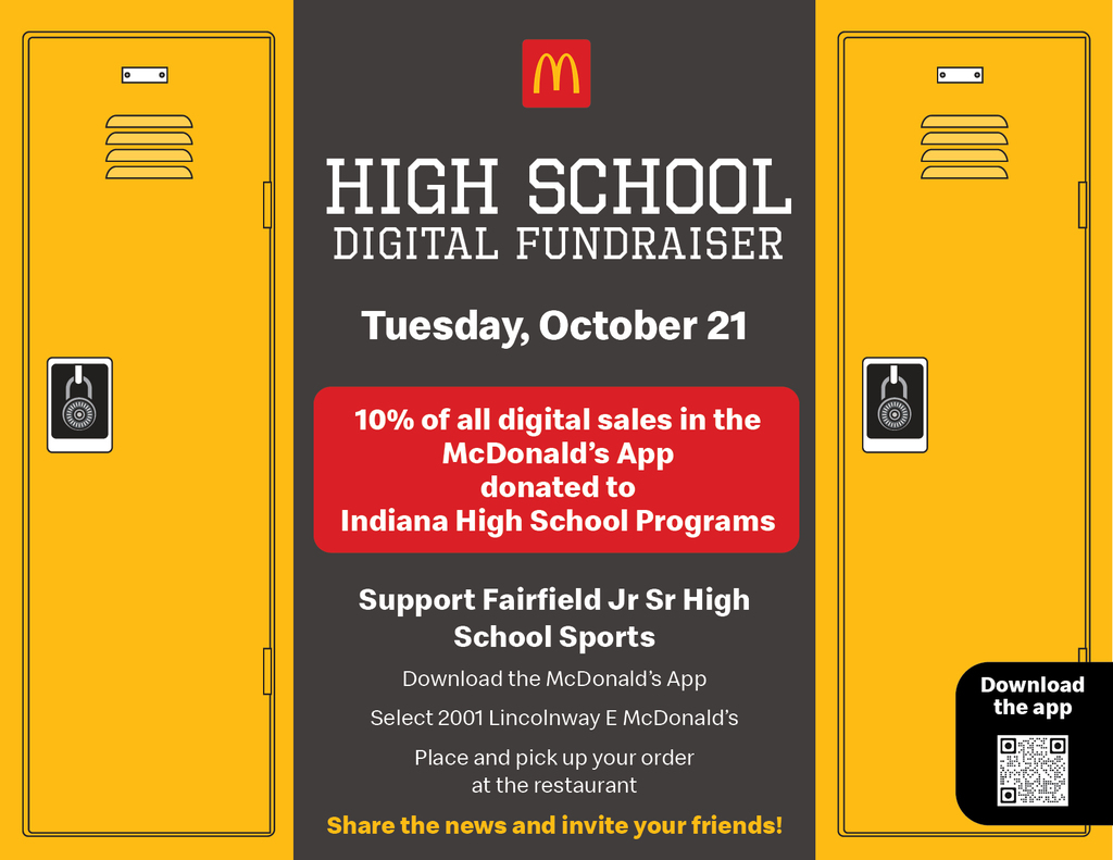 Use the McDonald's App to order in Goshen Tuesday and Help Fairfield Falcon Athletics