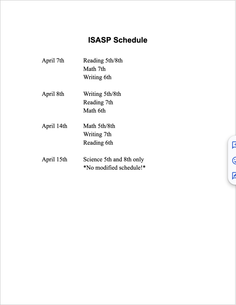 ISASP schedule