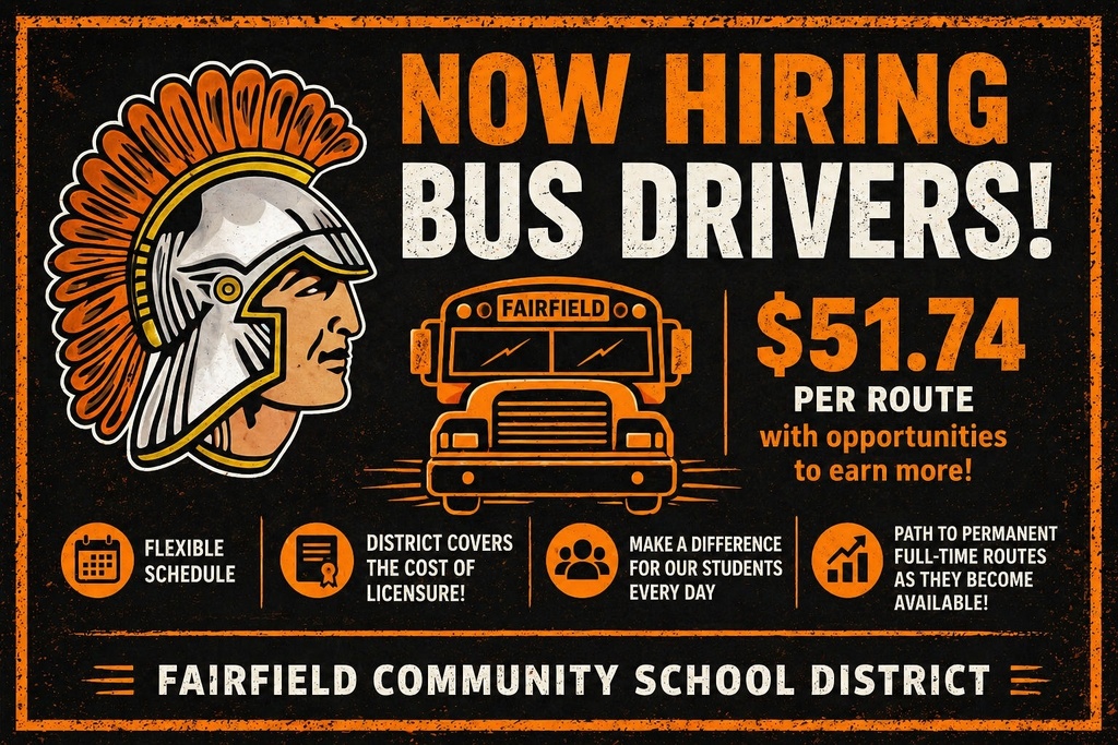 ooking for a flexible job that makes an impact? Join Fairfield Community School District as a Substitute Bus Driver! 🚌  ✔ $51.74 per route ✔ Opportunities to earn more ✔ Flexible schedule ✔ We cover your licensure costs ✔ Path to full-time permanent routes  Come be part of something bigger—our students are counting on you!