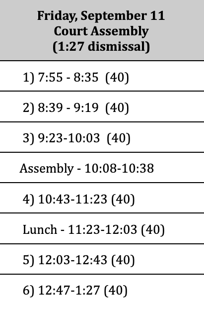 Court Assembly Schedule