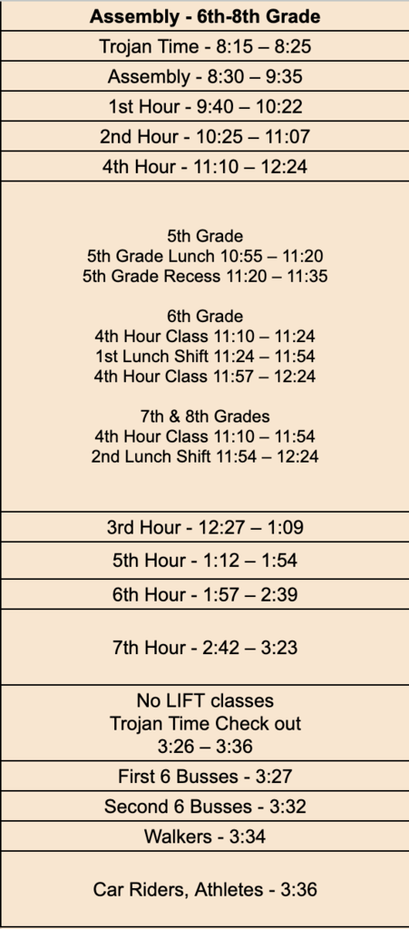 6th-8th grade schedule