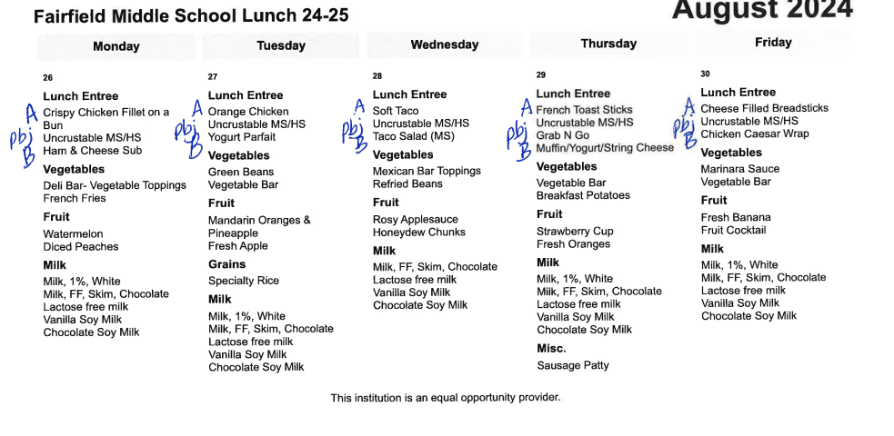 FMS 1st week School Lunch Menu