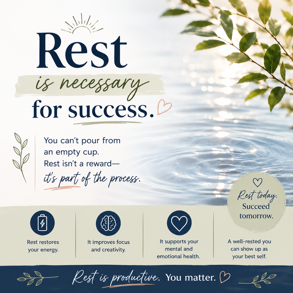 Rest is not a pause from success — it’s part of it.  Slow down, breathe, and give yourself permission to recharge.