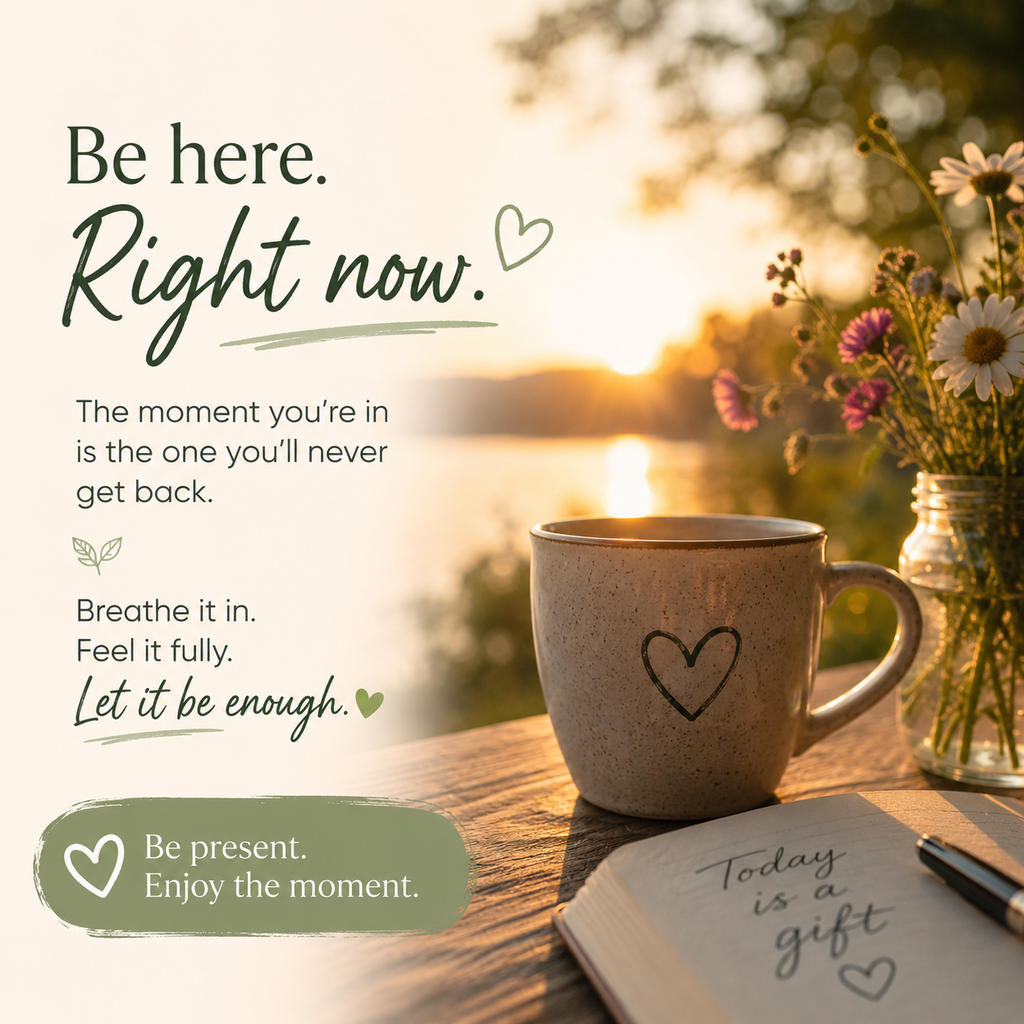 Be here. Right now.   The moment you’re in is the one you’ll never get back. Breathe it in. Feel it fully. Let it be enough. 