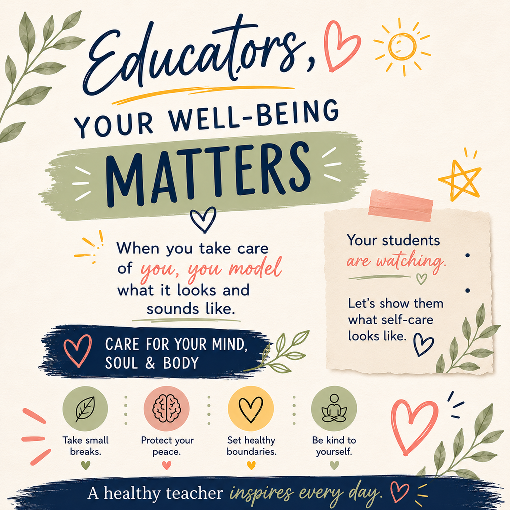As you prepare for a new school year, remember: your students are learning from more than your lessons.  When you prioritize your own mental health, you model resilience, healthy boundaries, and self-care for every student who walks through your door. 