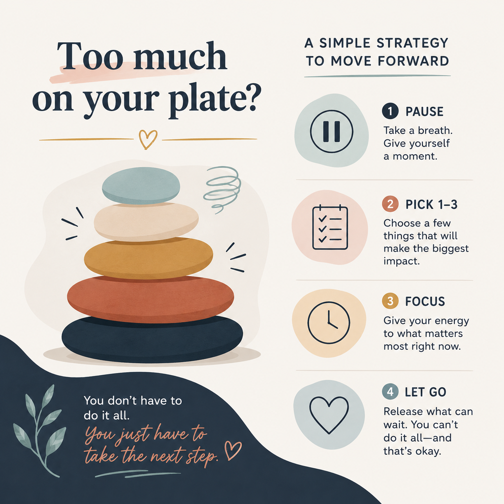 When everything feels urgent, it's easy to freeze. The good news? You don't have to do everything—you just have to take the next step. Pause. Choose 1–3 priorities. Focus on what matters most. Let the rest wait. Progress doesn't come from doing it all. It comes from taking one intentional step at a time.