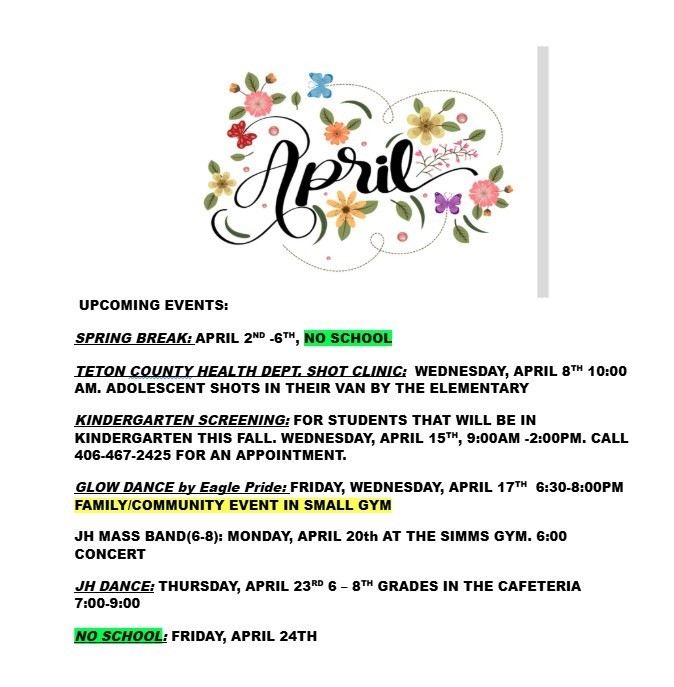 APRIL UPCOMING EVENTS