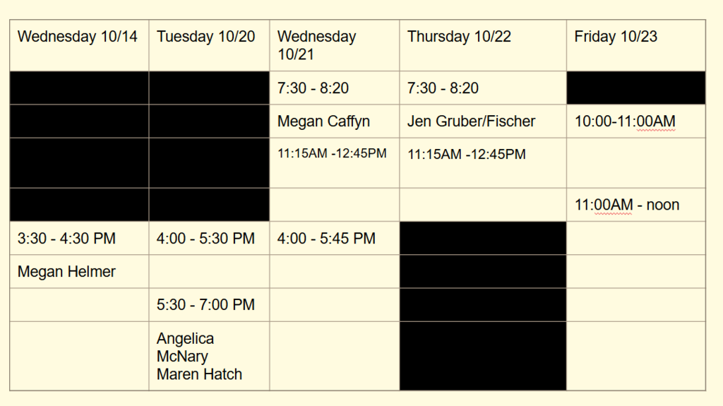 Updated Book Fair Volunteer Schedule 10/10/26