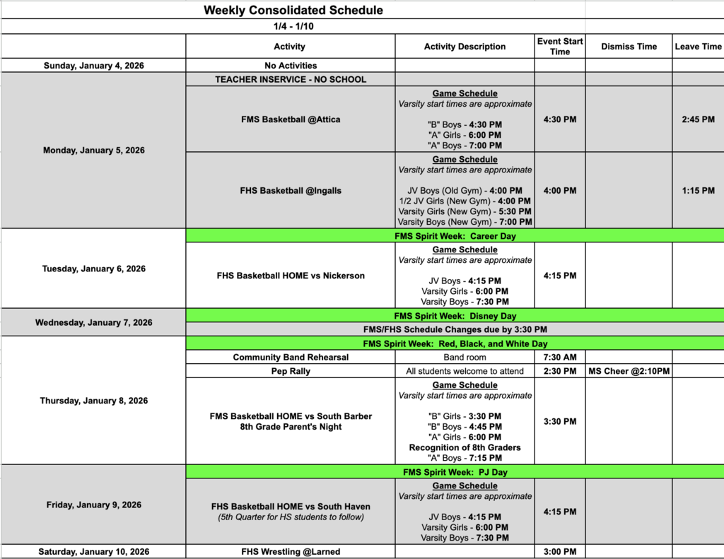 Fairfield Schools Weekly Consolidated Schedule