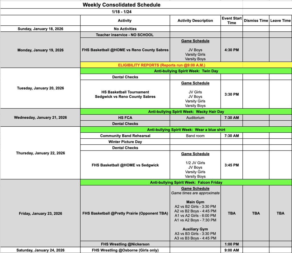 Fairfield Schools Weekly Consolidated Schedule