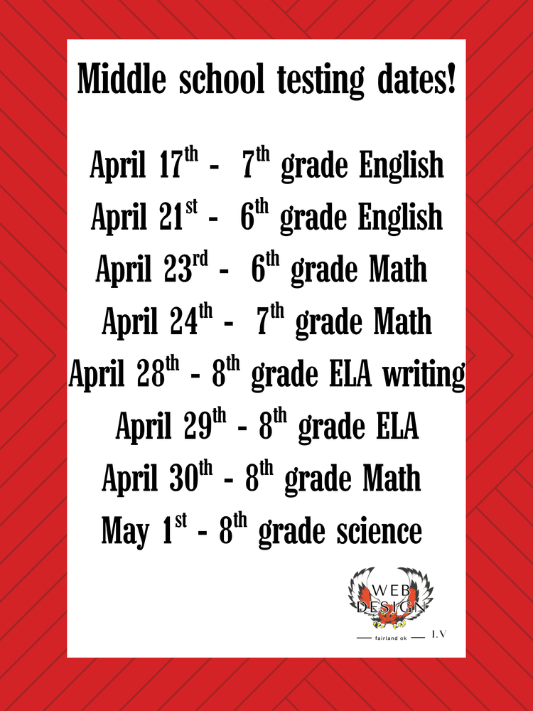 Middle school test dates